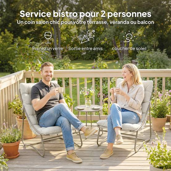 Outsunny - Salon bistro table et 2 chaises - coussins inclus - métal textilène - 3 pièces - gris clair - Outsunny - Image 7