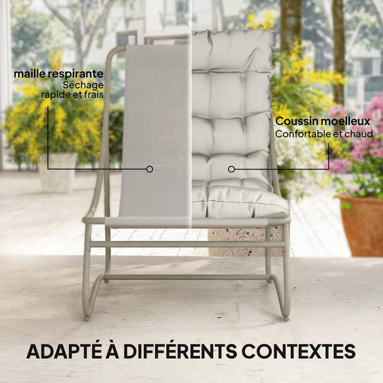Outsunny - Salon bistro table et 2 chaises - coussins inclus - métal textilène - 3 pièces - gris clair - Outsunny - Image 8