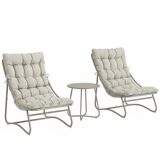 Outsunny - Salon bistro table et 2 chaises - coussins inclus - métal textilène - 3 pièces - gris clair - Outsunny - Image 1