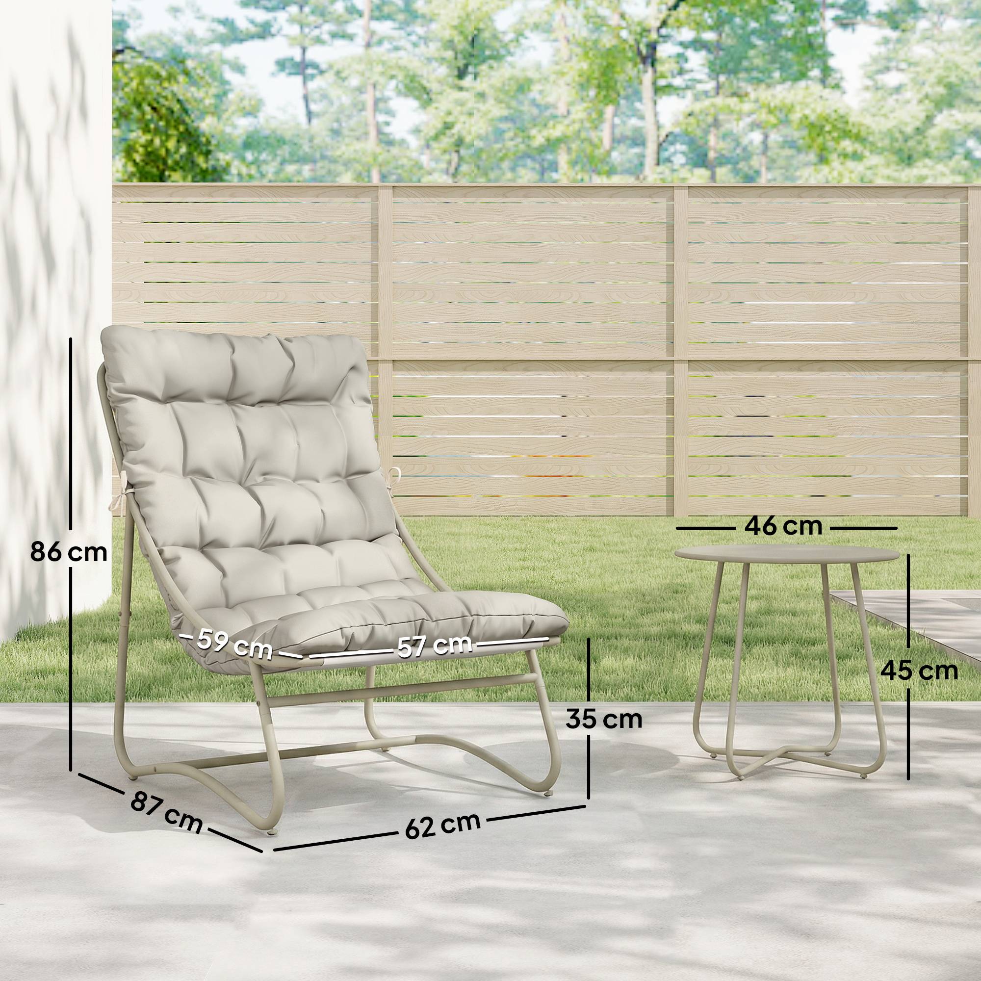 Outsunny - Salon bistro table et 2 chaises - coussins inclus - métal textilène - 3 pièces - gris clair - Outsunny - Image 3
