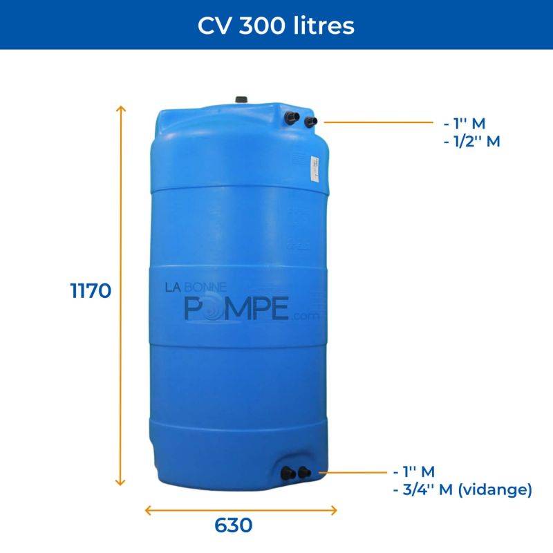 Cuve récupération eau de pluie 300L - Réservoir aérien vertical bleu - Polyéthylène - ELBI CV - Image 2