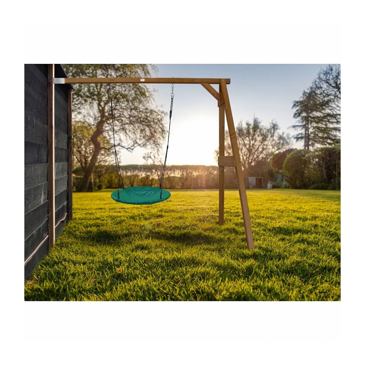 Portique mural en bois AXI avec balançoire nid rond - Marron - Image 2