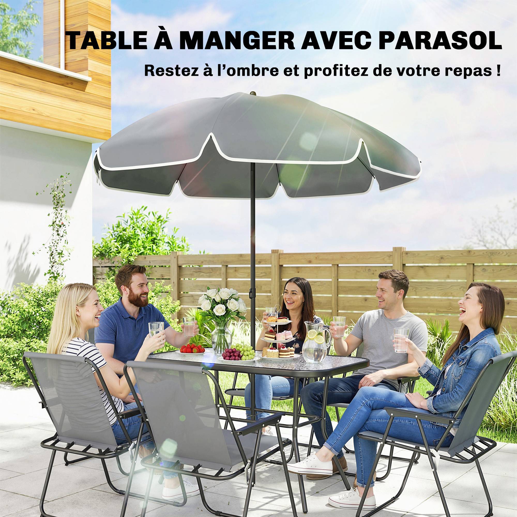 Salon de jardin acier et verre gris 119 x 68 x 70 cm - PANGIVO - Image 8