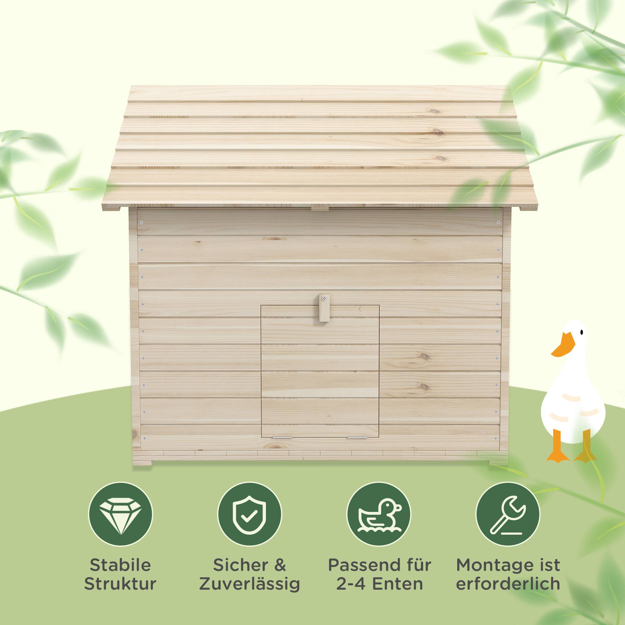 Abri Canards Bois Sapin Toit Ouvrant Rampe Sol Surélevé 100x82cm Naturel - ComfortXL Pet Living - Image 6