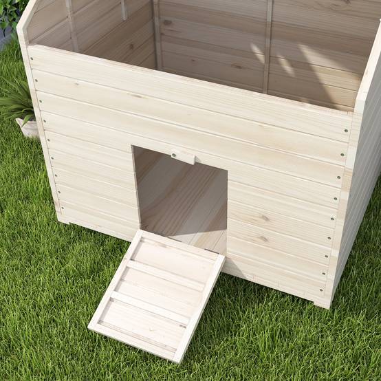 Abri Canards Bois Sapin Toit Ouvrant Rampe Sol Surélevé 100x82cm Naturel - ComfortXL Pet Living - Image 8