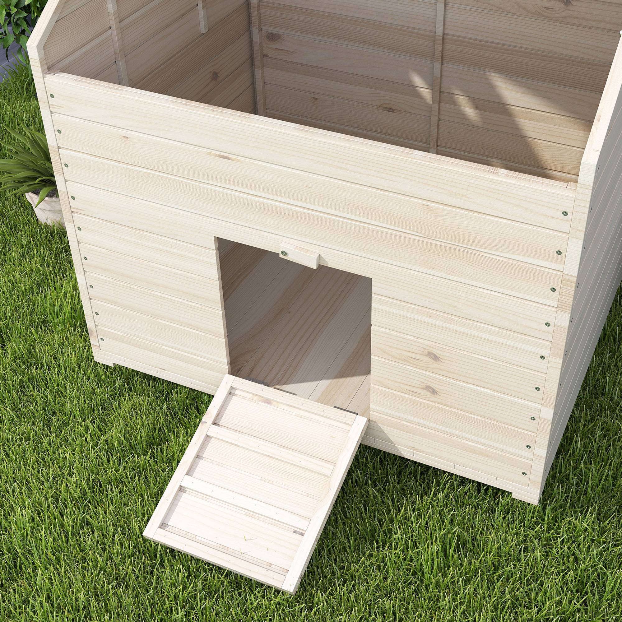 Abri Canards Bois Sapin Toit Ouvrant Rampe Sol Surélevé 100x82cm Naturel - ComfortXL Pet Living - Image 8