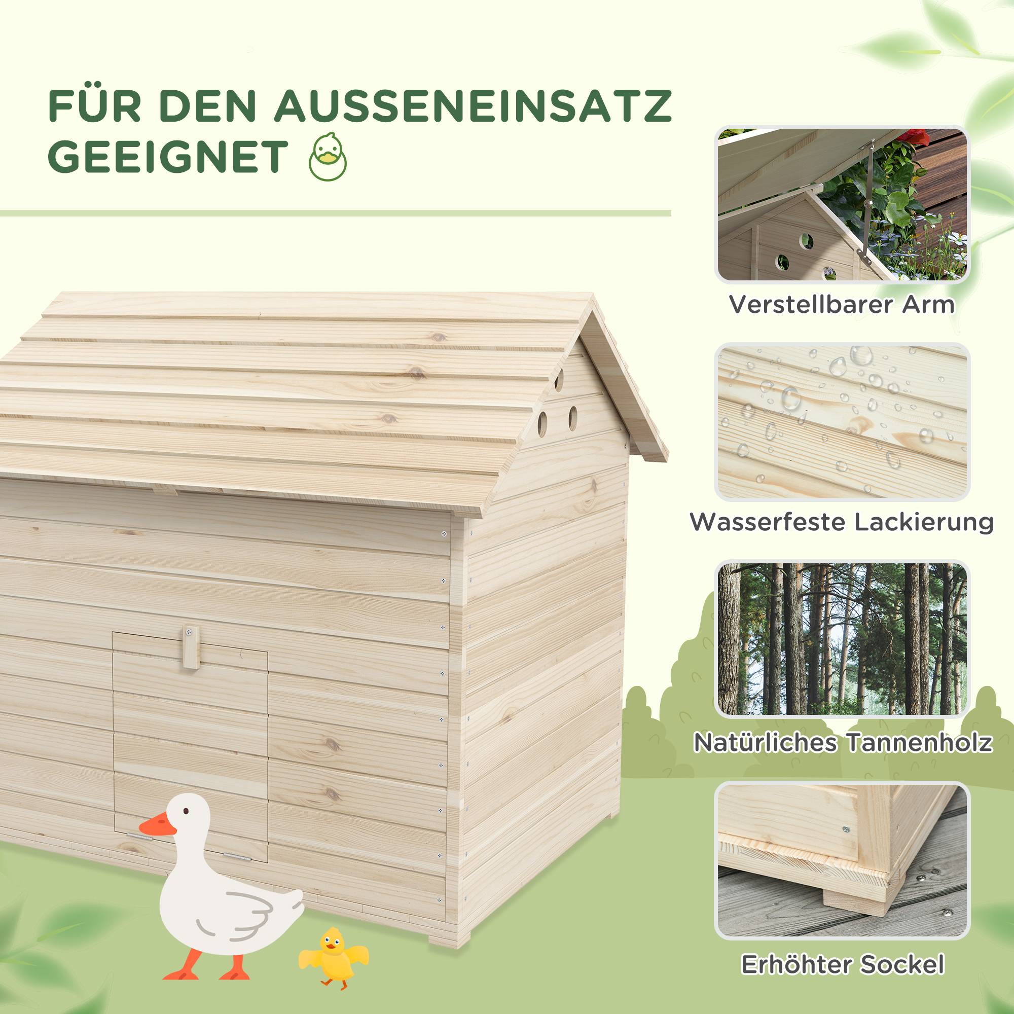 Abri Canards Bois Sapin Toit Ouvrant Rampe Sol Surélevé 100x82cm Naturel - ComfortXL Pet Living - Image 5
