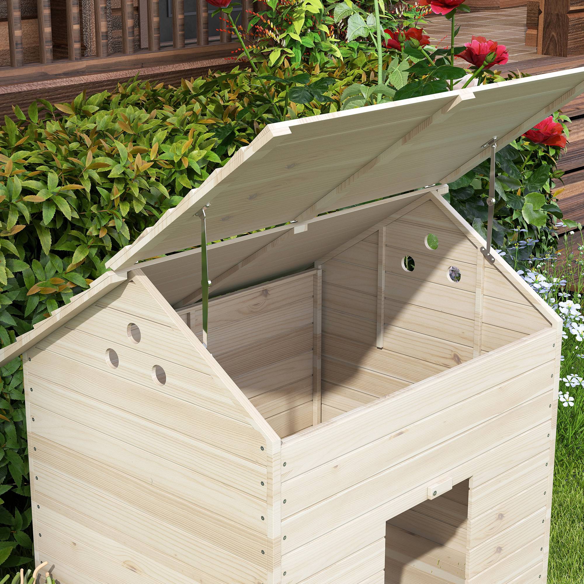Abri Canards Bois Sapin Toit Ouvrant Rampe Sol Surélevé 100x82cm Naturel - ComfortXL Pet Living - Image 7