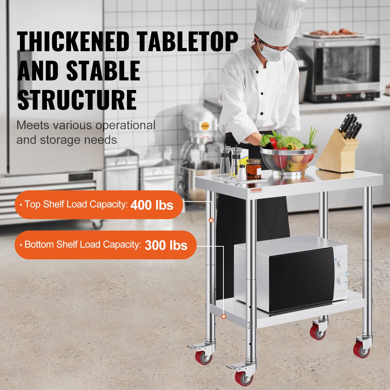 Vevor - VEVOR Table de Travail en Acier Inoxydable 76x60 cm pour Préparation Alimentaire - Image 3