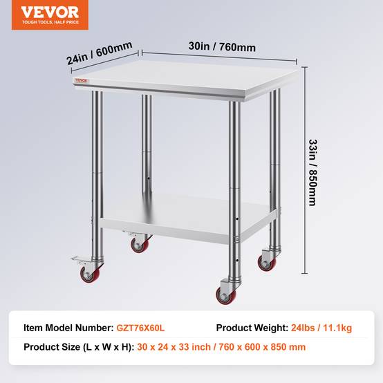 Vevor - VEVOR Table de Travail en Acier Inoxydable 76x60 cm pour Préparation Alimentaire - Image 7