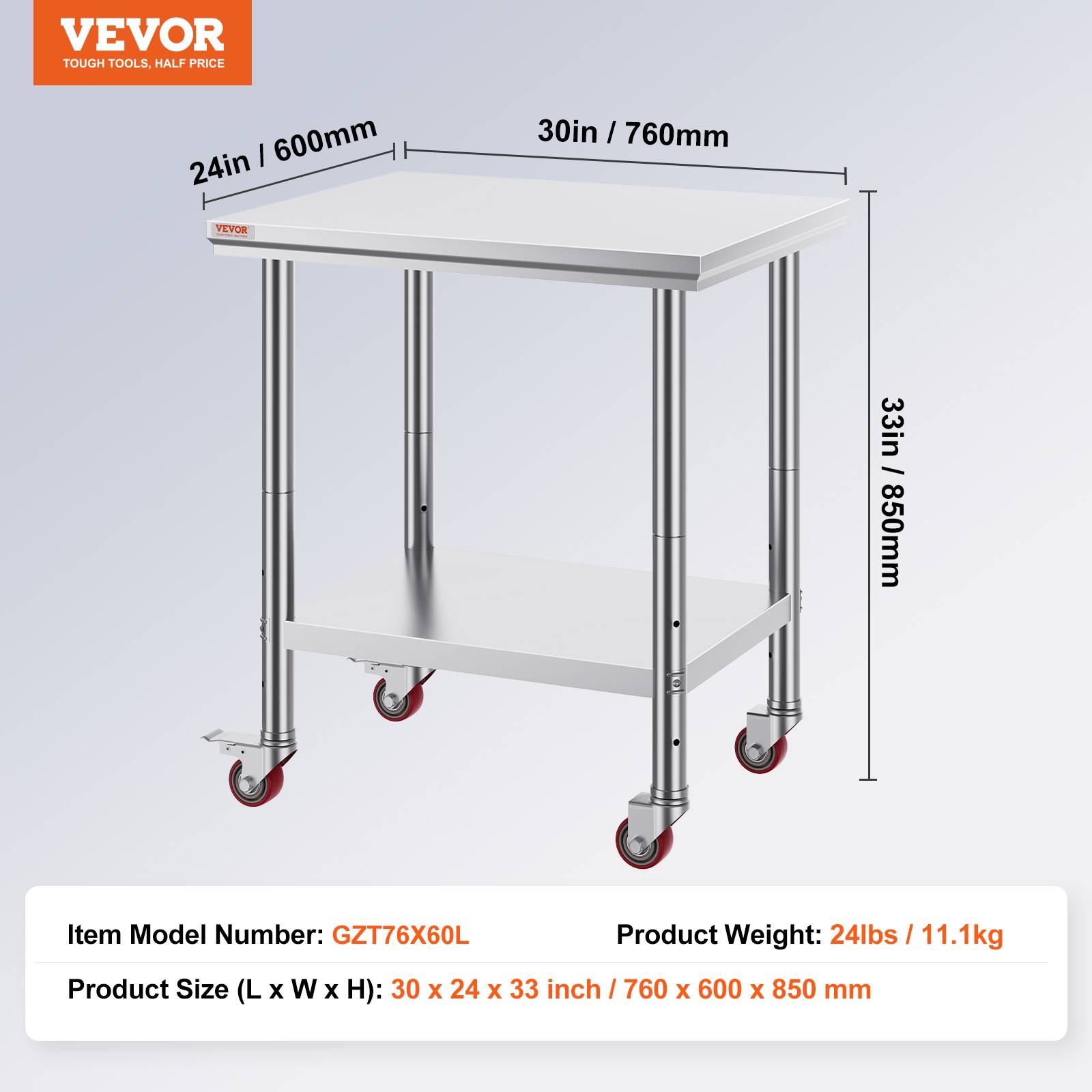 Vevor - VEVOR Table de Travail en Acier Inoxydable 76x60 cm pour Préparation Alimentaire - Image 7