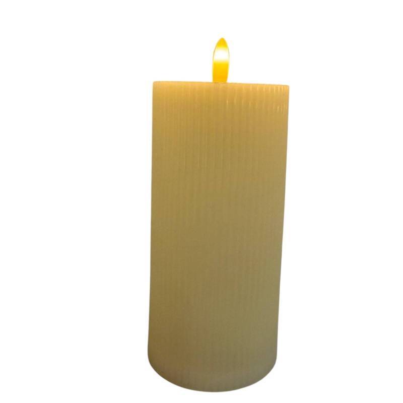 Bougie LED extérieur IP44 cylindrique avec nervures ø7,5cm H15cm effet cire Ivoire blanc chaud à piles - Image 4