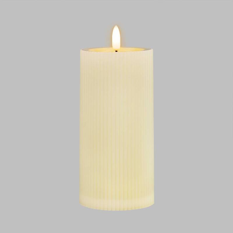 Lotti - Bougie LED extérieur IP44 cylindrique avec nervures ø7,5cm H15cm effet cire Ivoire blanc chaud à piles