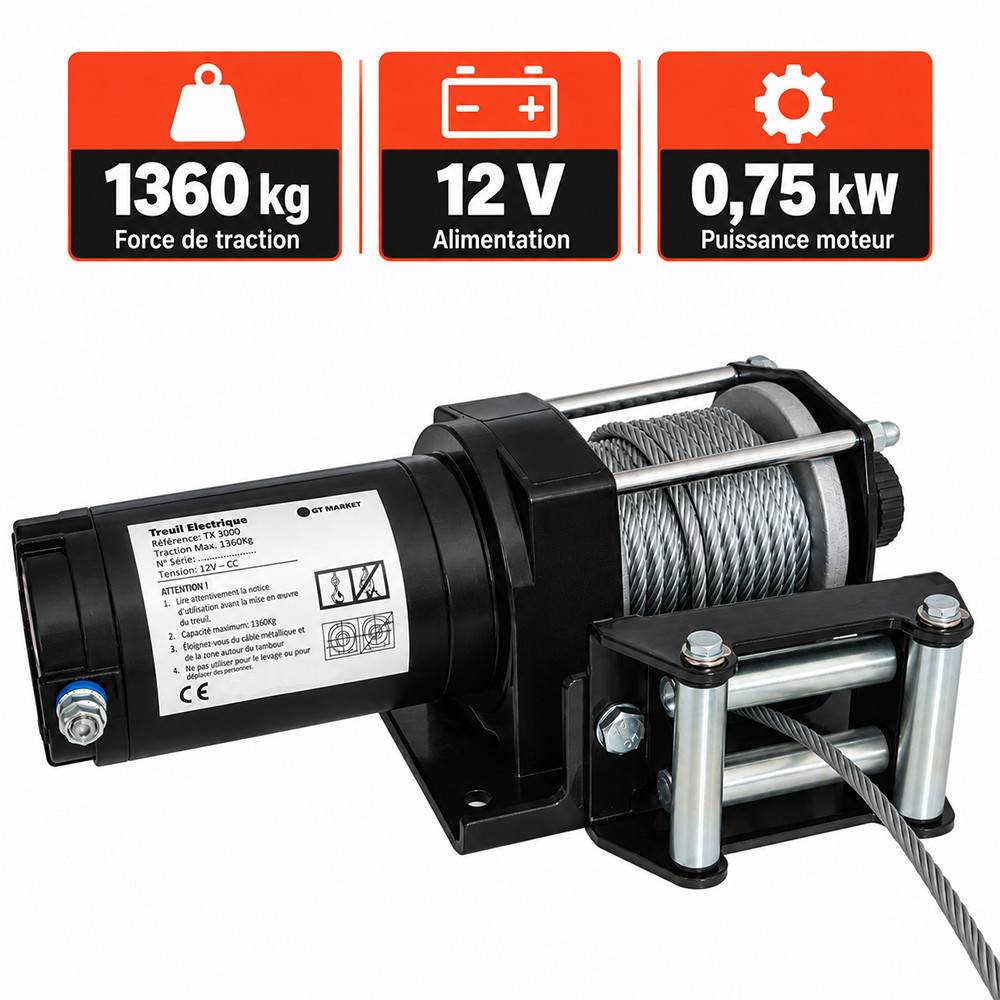 Gt Market - Treuil électrique 12 V 1360 kg - Télécommande sans fil - GT MARKET - Image 2