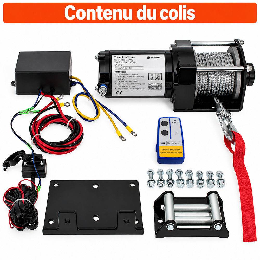 Gt Market - Treuil électrique 12 V 1360 kg - Télécommande sans fil - GT MARKET - Image 6