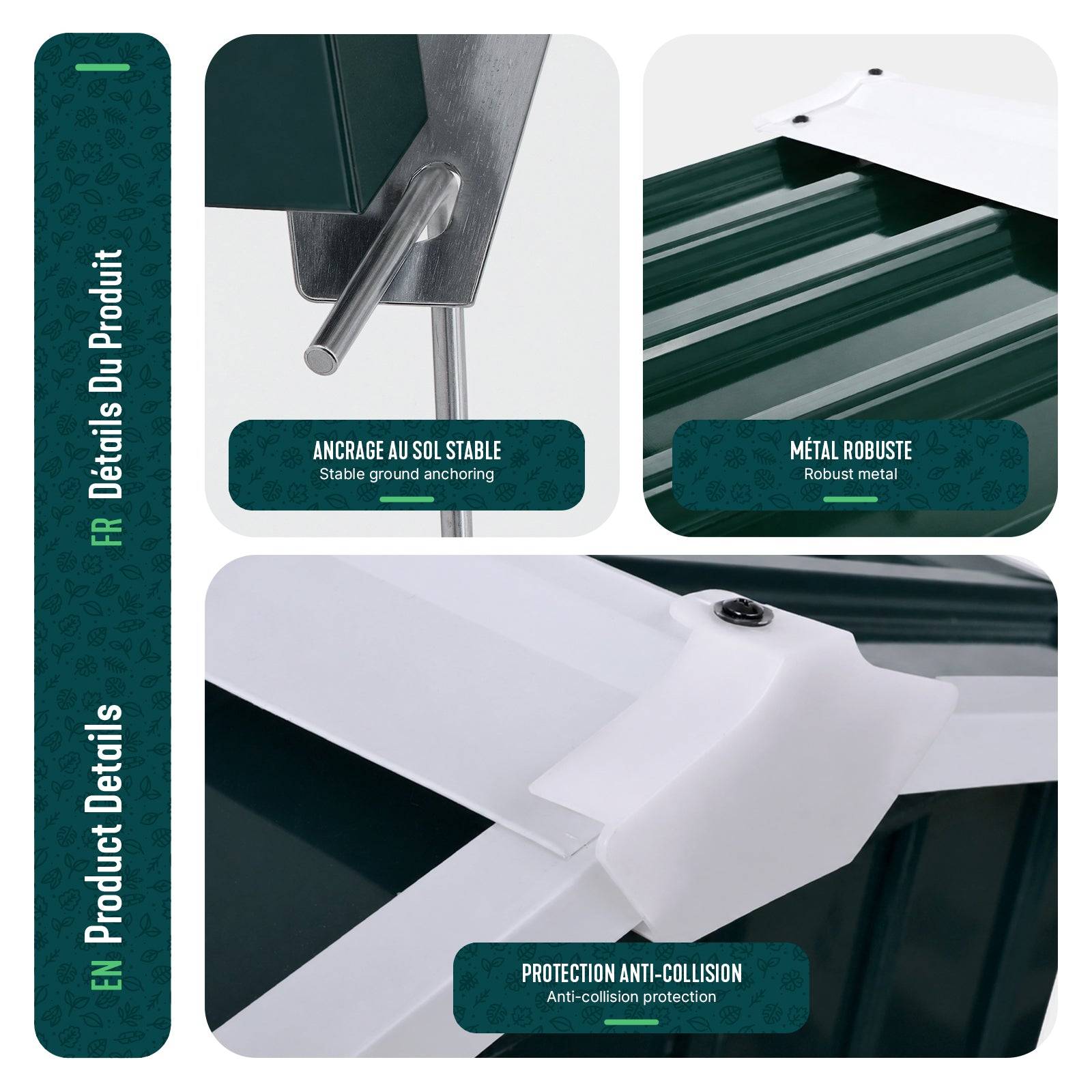 Vounot - Garage pour robot tondeuse en métal 87x100x63.5cm, Abri extérieur protection contre les intempéries et UV, Vert, VOUNOT® - Image 7