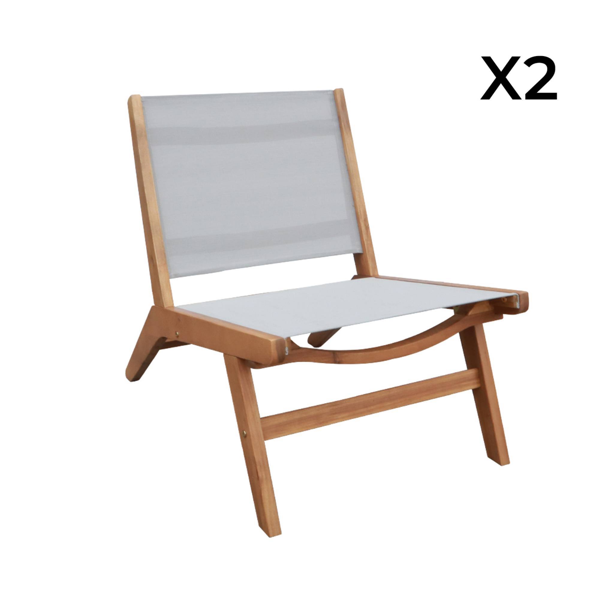 Lot de 2 fauteuils relax bois d'acacia et textilène gris - Madera | sweeek - Image 3