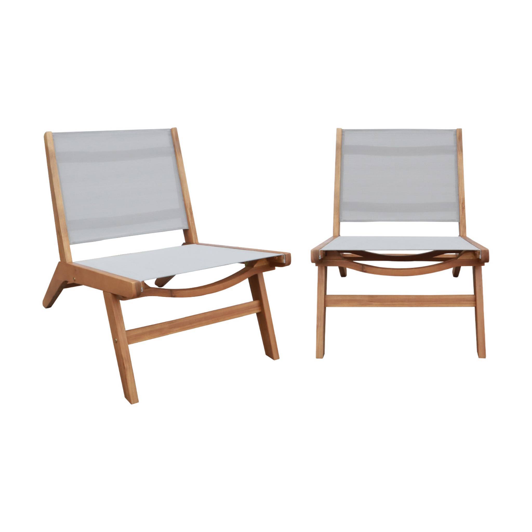 Lot de 2 fauteuils relax bois d'acacia et textilène gris - Madera | sweeek - Image 2