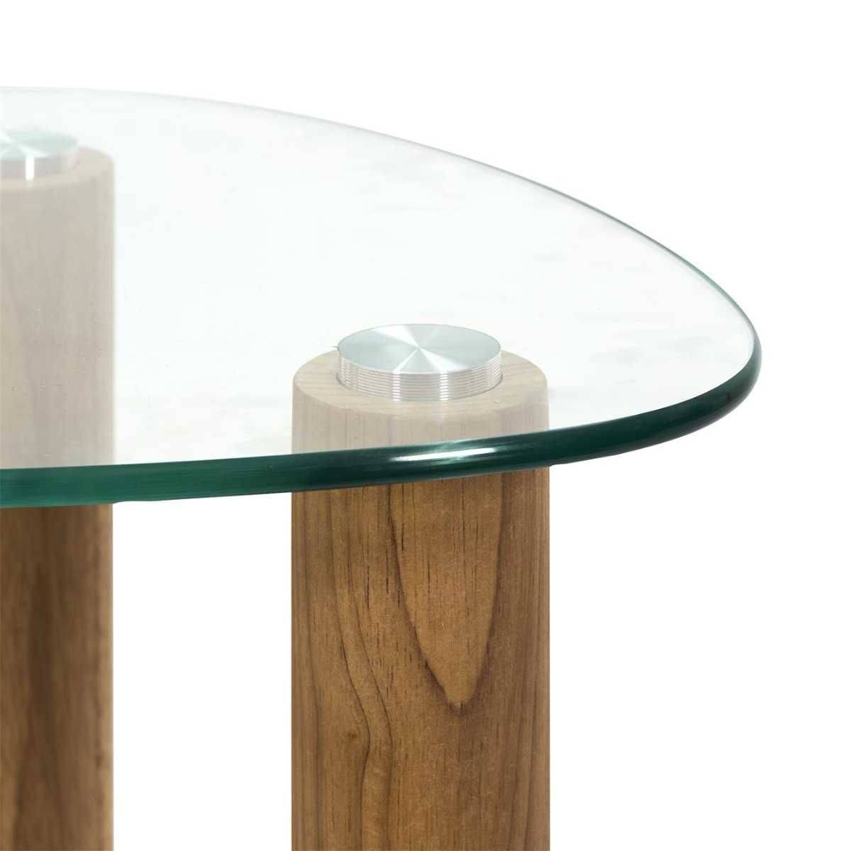 Lot de 2 Tables basses gigogne forme galet en verre trempé pieds en hévéa - INAYA - Image 6