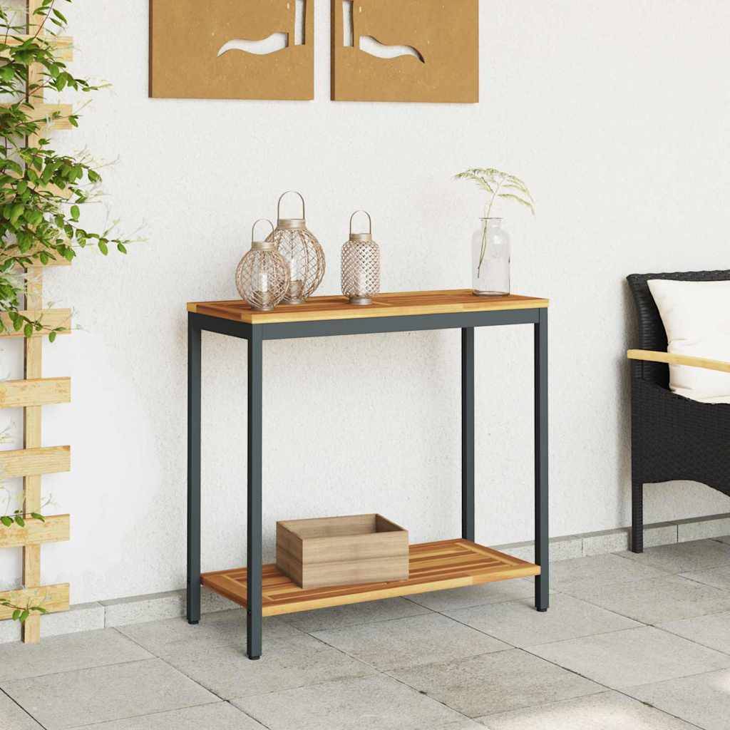 Table de jardin | Table d'extérieur avec stockage Naturel et Noir 80 x 35 x 75 cm - Image 4
