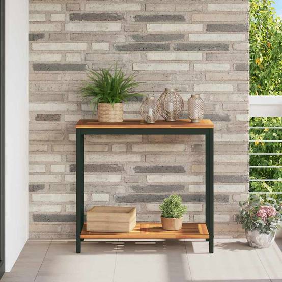 Table de jardin | Table d'extérieur avec stockage Naturel et Noir 80 x 35 x 75 cm - Image 2