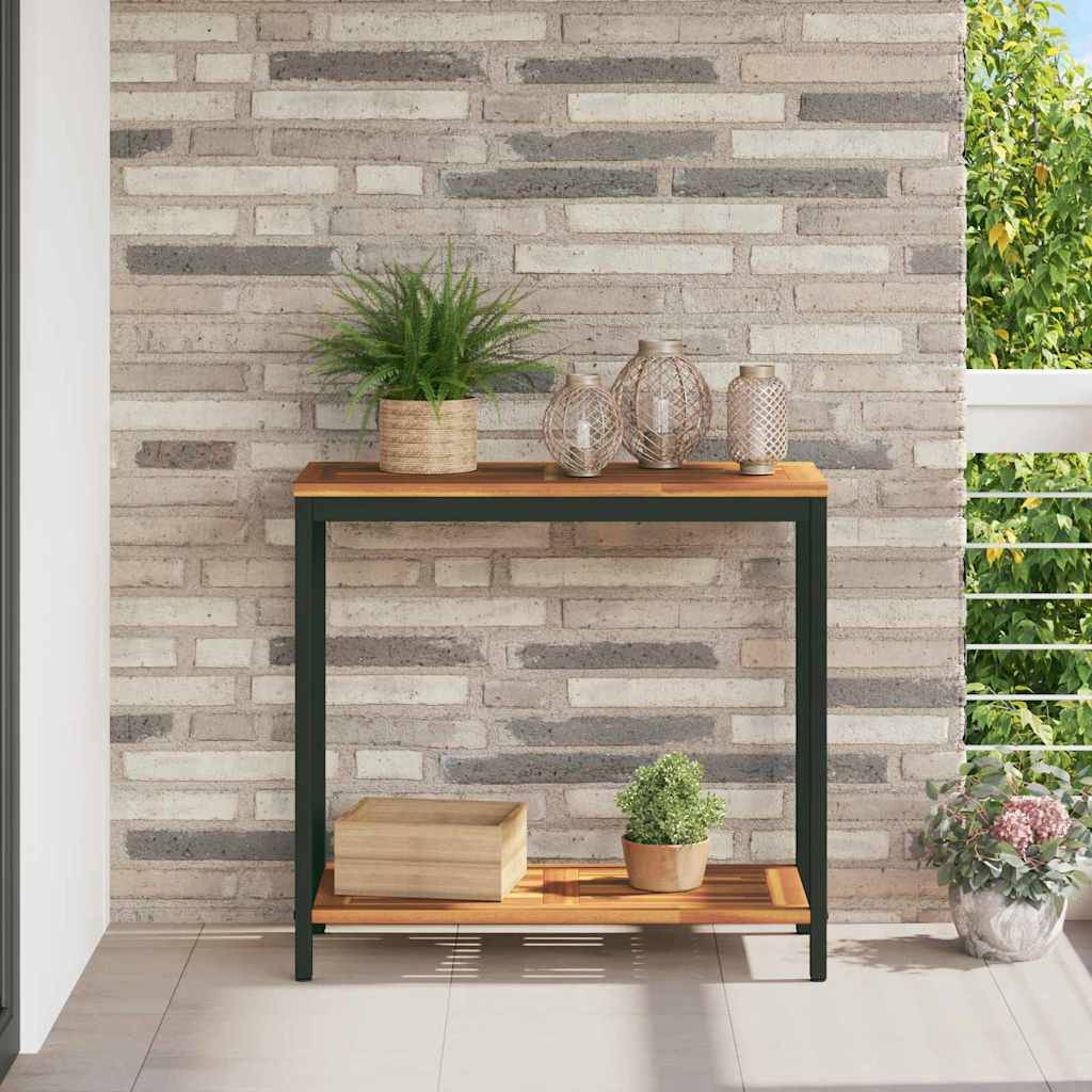Table de jardin | Table d'extérieur avec stockage Naturel et Noir 80 x 35 x 75 cm - Image 2