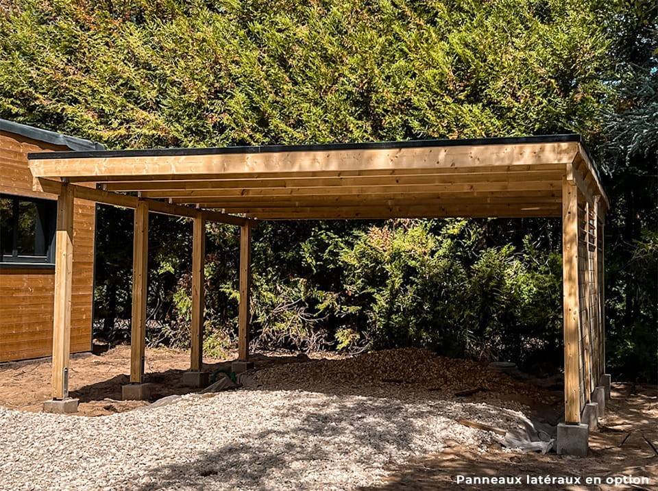 Direct Abris - Carport Bois CASTELLANE 558X555 Panneau de Fond et Latéraux Intégrés - Toiture Bois + Feutre Bitumeux - 2 Voiture - Image 9