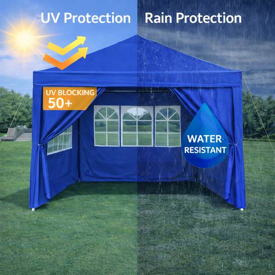Tonnelle pliante de jardin en acier imperméable anti-UV avec 4 murs 3x3m bleu - ComfortXL Outdoor Living - Image 5