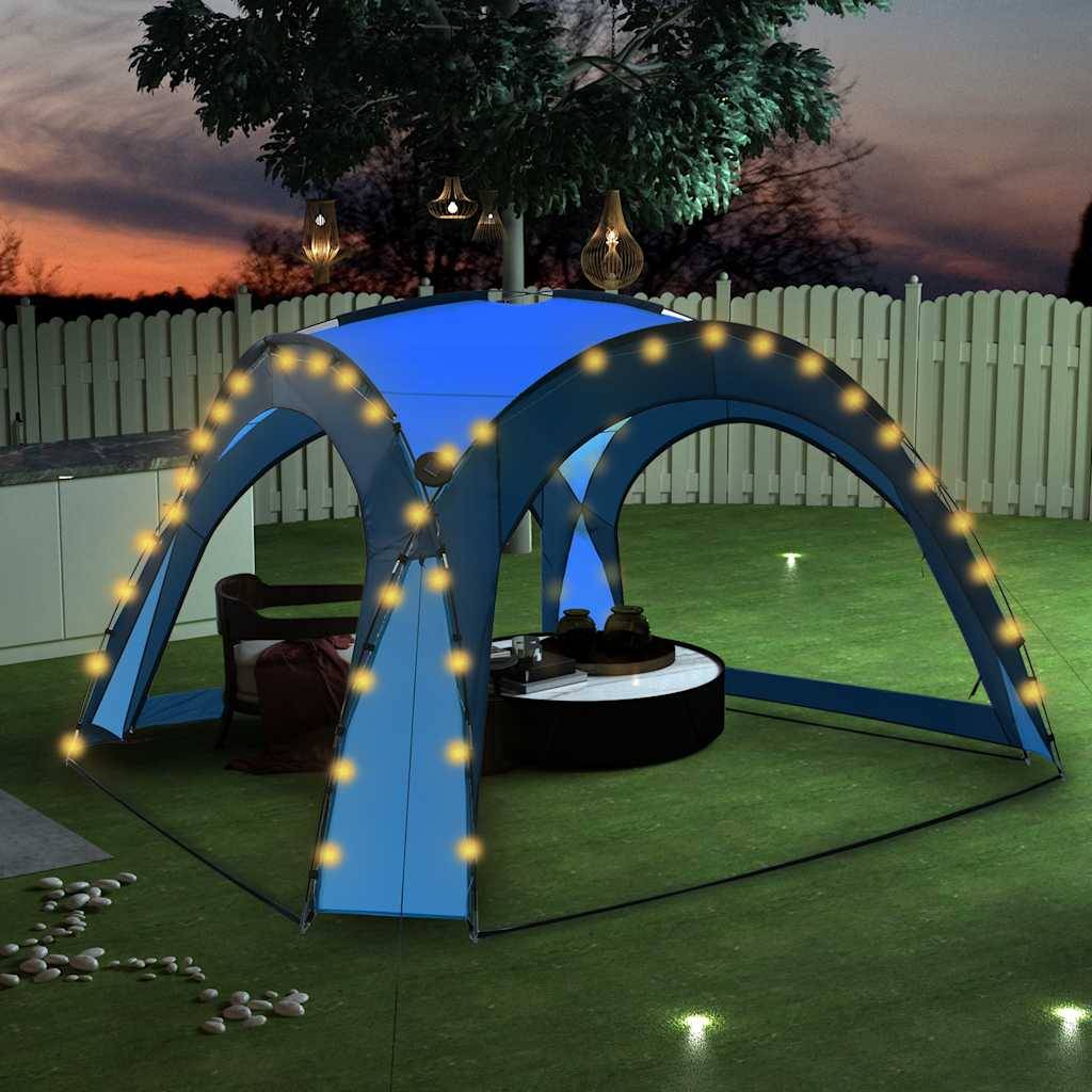 Tente Dôme de Jardin Fibre de Verre avec Moustiquaires et LED Solaire pour Fête Bleu 3.6x3.6m – ComfortXL Outdoor Living - Image 1