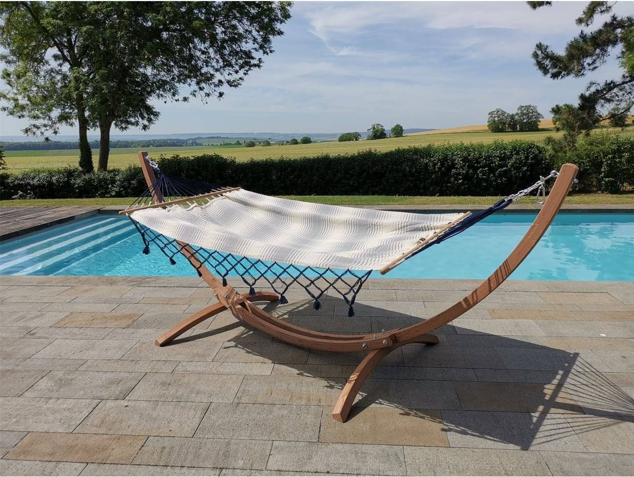 Jobek - Set Bois ESKAPADE 323x125x128 cm Rayures Horizontales Marine à Franges Bleues certifié FSC Mix JOBEK - Image 2