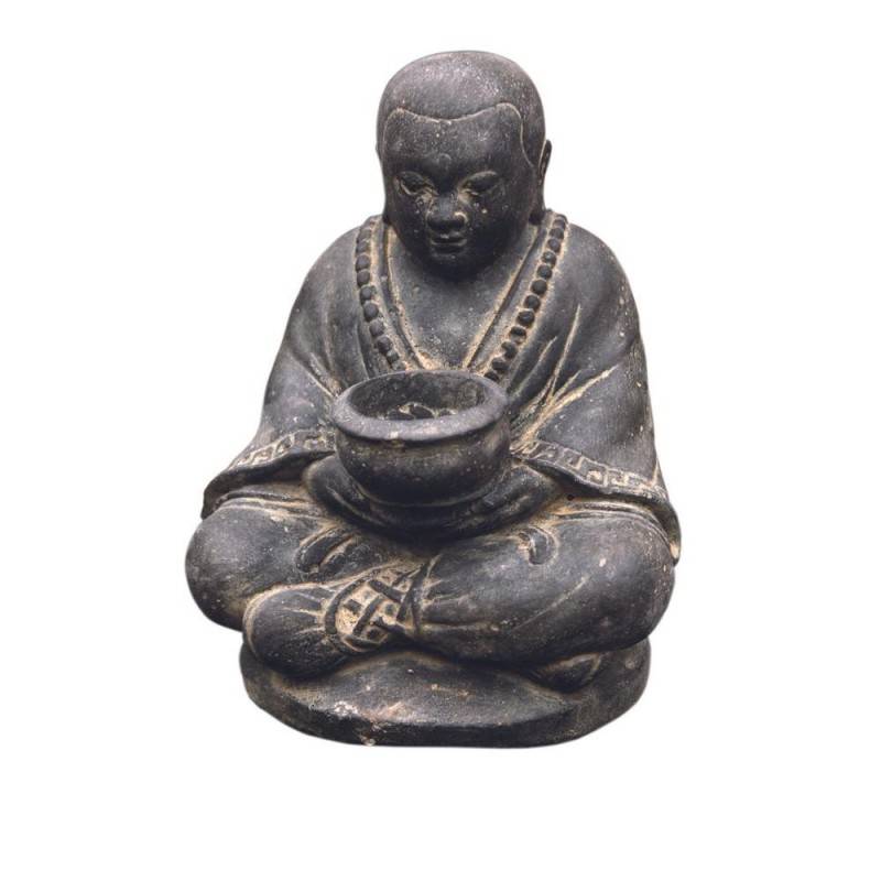 Statuette jardin moine assis avec photophore 20 cm - Gris anthracite 20 cm - Jardinex