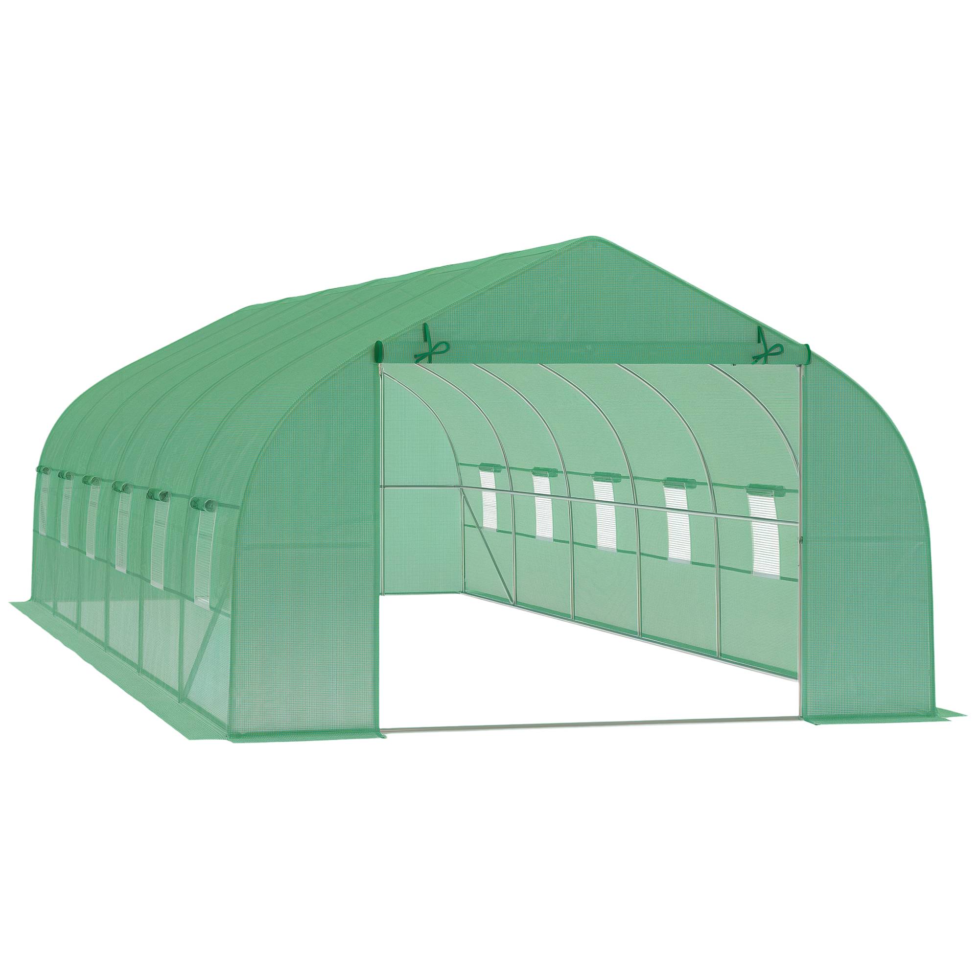 Serre de Jardin Tunnel XXL 24m² Acier Galvanisé et Bâche PE 12 Fenêtres 8x3x2 m Vert - ComfortXL Outdoor Living - Image 1