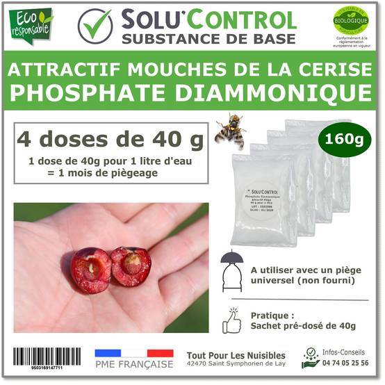 SOLU'CONTROL - Phosphate Diammonique, appât naturel contre les mouches de la cerise - Sachets de 160g