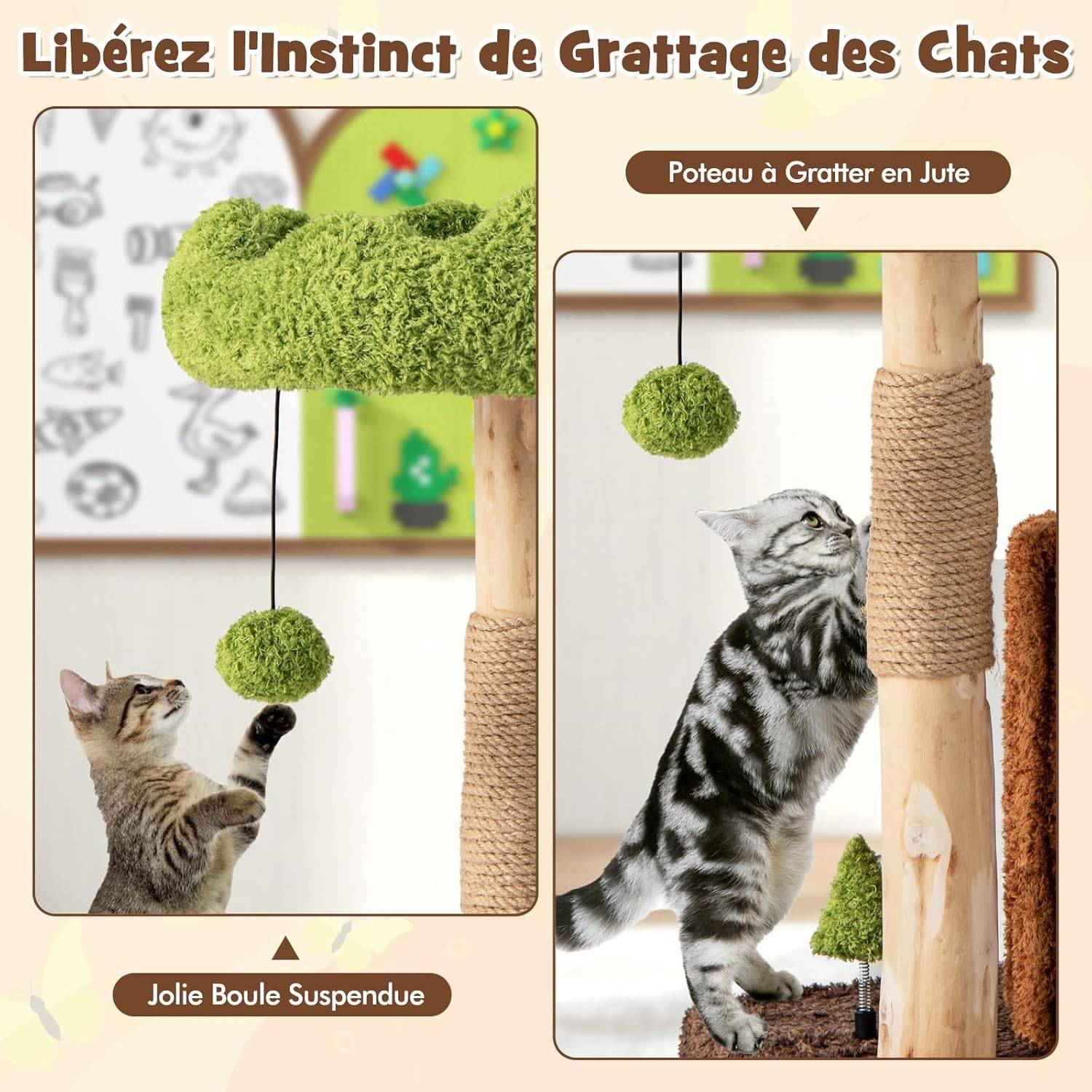 COSTWAY Arbre a Chat Design 73 cm, en Bois, 2 Plateformes, Poteaux à Griffer en Jute, Petit Arbre a Chat, Planche à Griffer en Sisal - Image 5
