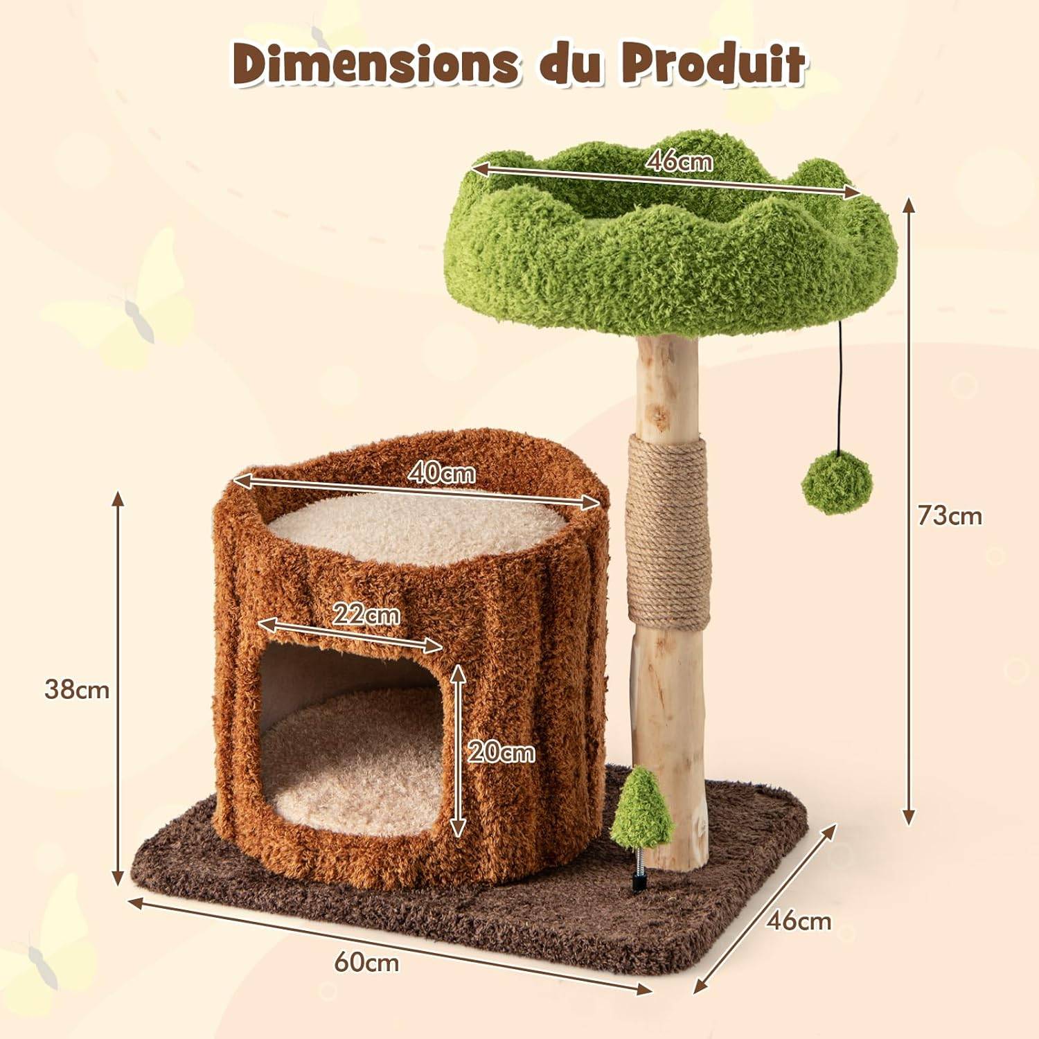 COSTWAY Arbre a Chat Design 73 cm, en Bois, 2 Plateformes, Poteaux à Griffer en Jute, Petit Arbre a Chat, Planche à Griffer en Sisal - Image 3