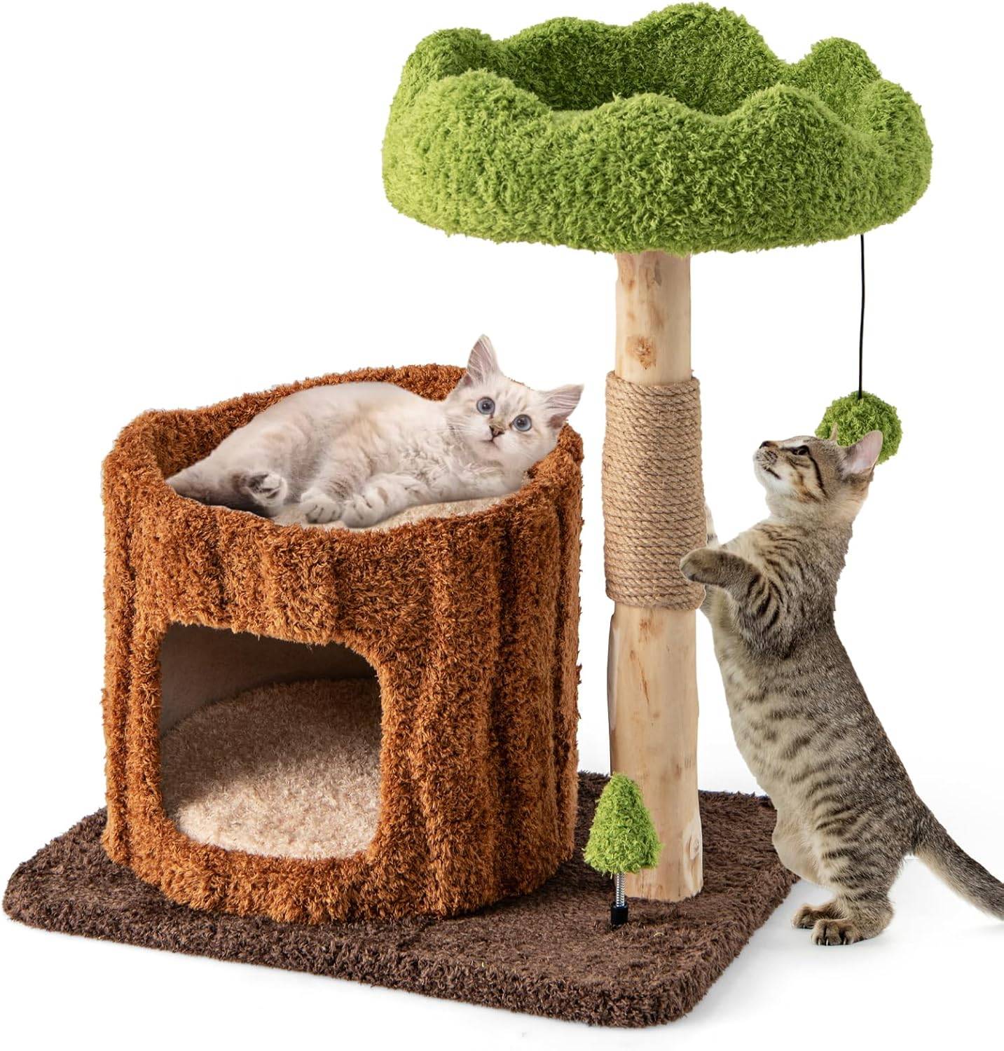 COSTWAY Arbre a Chat Design 73 cm, en Bois, 2 Plateformes, Poteaux à Griffer en Jute, Petit Arbre a Chat, Planche à Griffer en Sisal - Image 1