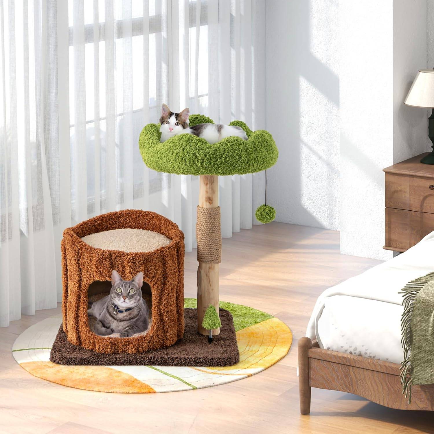COSTWAY Arbre a Chat Design 73 cm, en Bois, 2 Plateformes, Poteaux à Griffer en Jute, Petit Arbre a Chat, Planche à Griffer en Sisal - Image 2