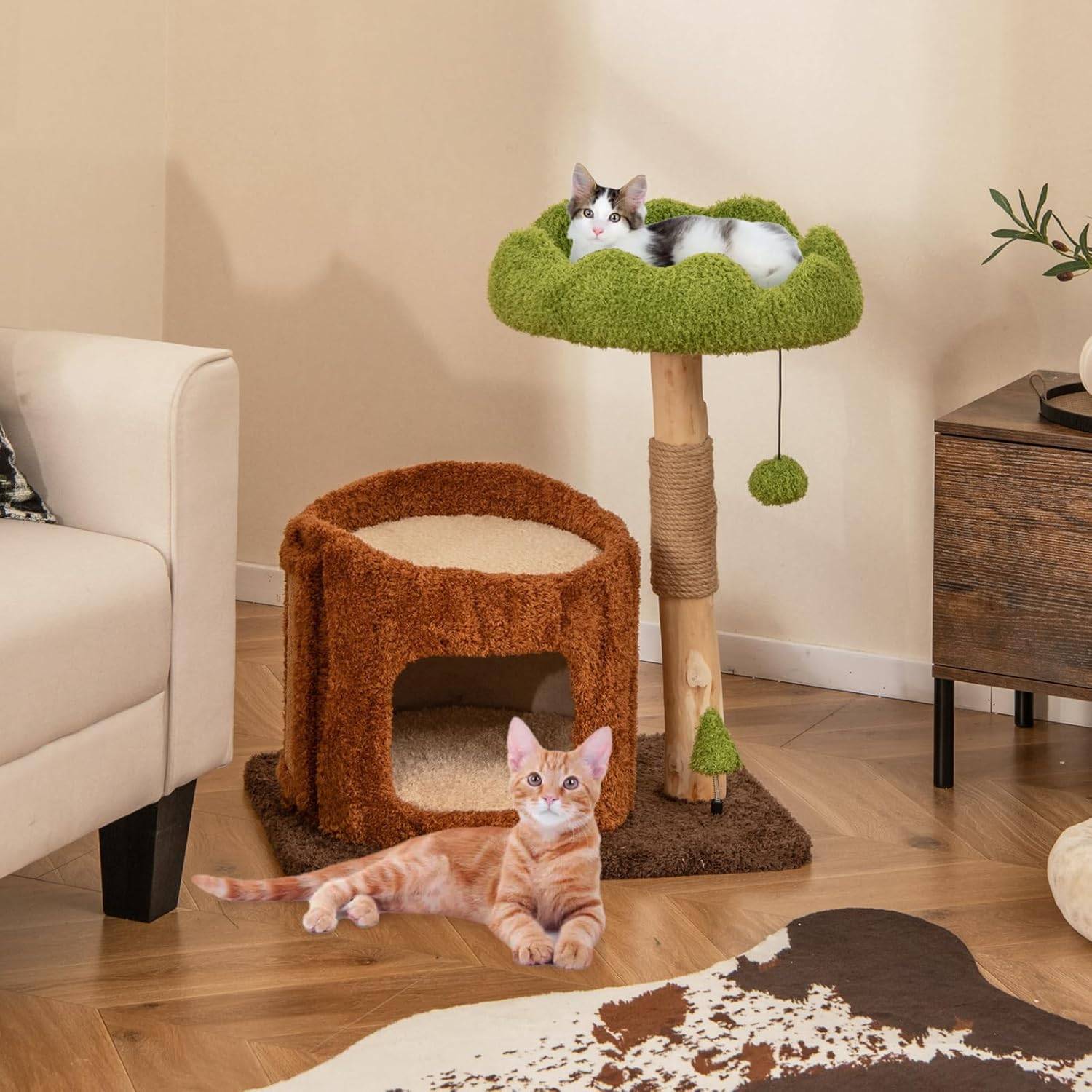 COSTWAY Arbre a Chat Design 73 cm, en Bois, 2 Plateformes, Poteaux à Griffer en Jute, Petit Arbre a Chat, Planche à Griffer en Sisal - Image 8