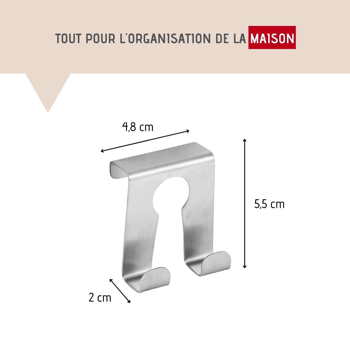 Crochet de porte inox Lot de 2, dimensions 5,5 x 4,8 x 2 cm idéal pour un rangement pratique et élégant Fackelmann Tecno - Image 3