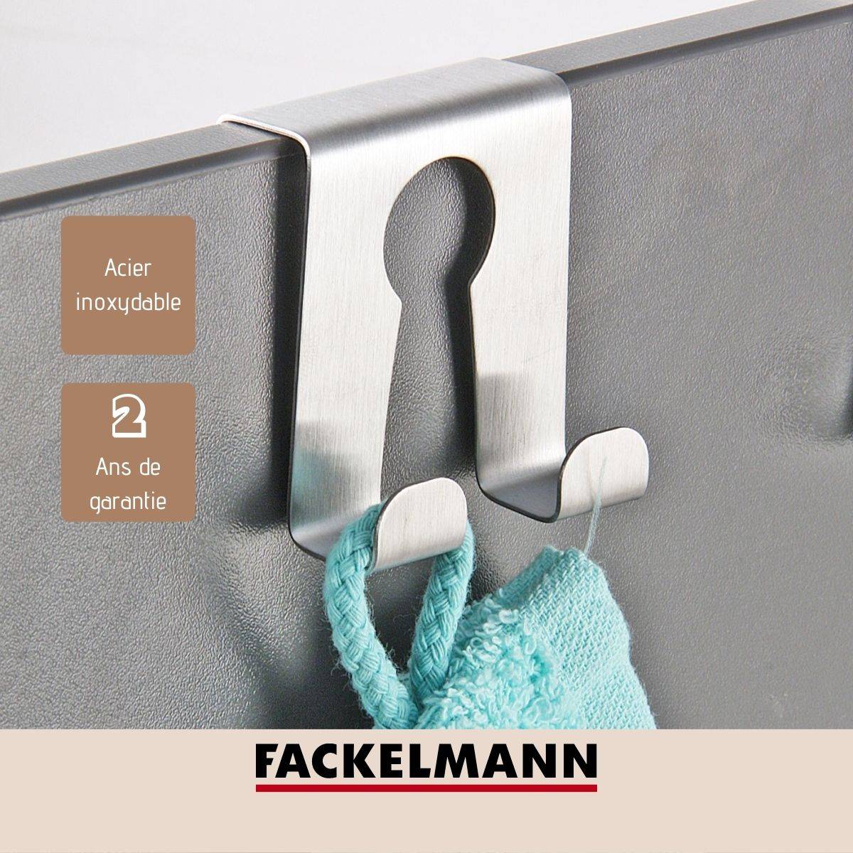 Crochet de porte inox Lot de 2, dimensions 5,5 x 4,8 x 2 cm idéal pour un rangement pratique et élégant Fackelmann Tecno - Image 4