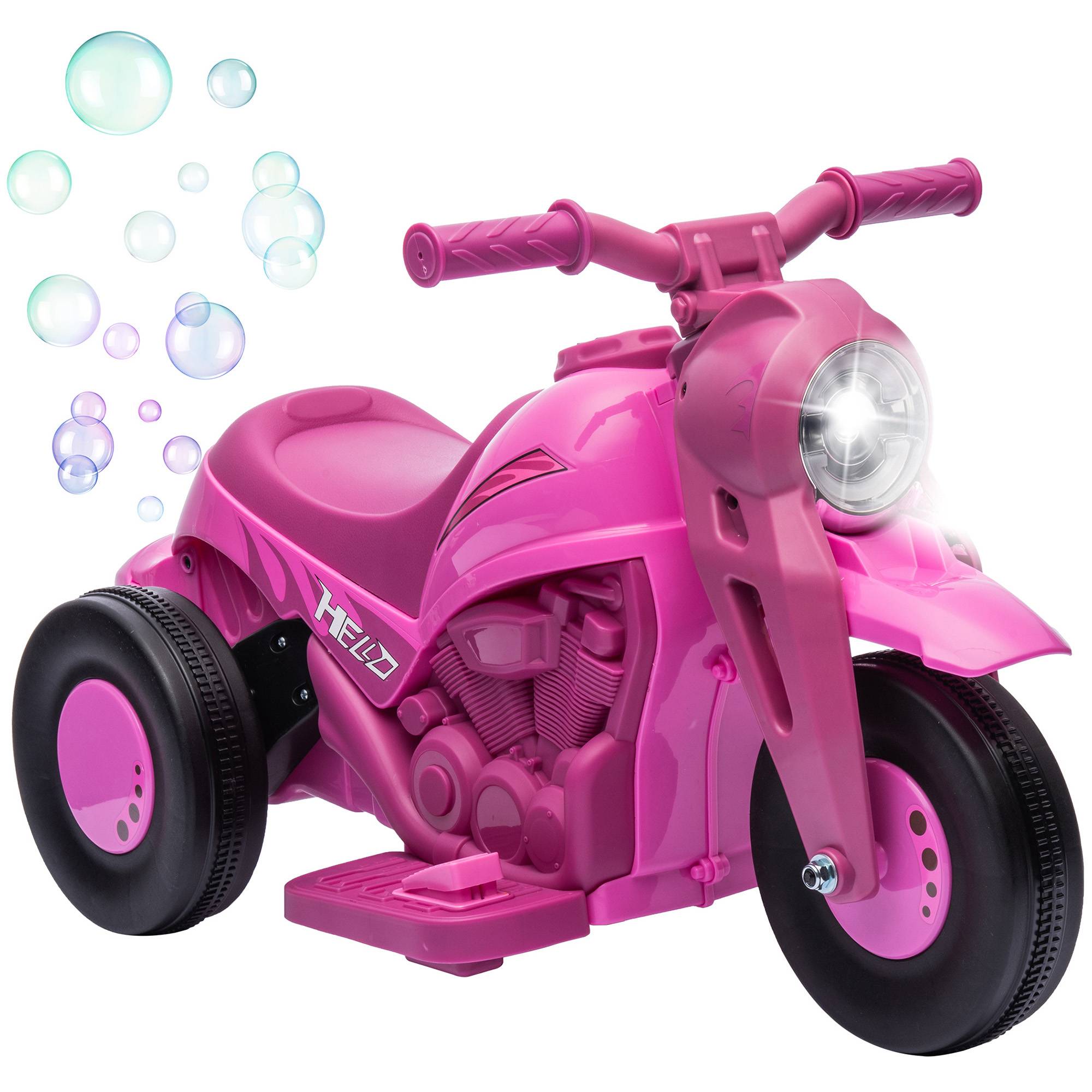Moto électrique enfants 2-5 ans, 3 roues, 6 V, 3 km/h, avec fonction de bulles, effets lumineux et sonores, rose - Image 1