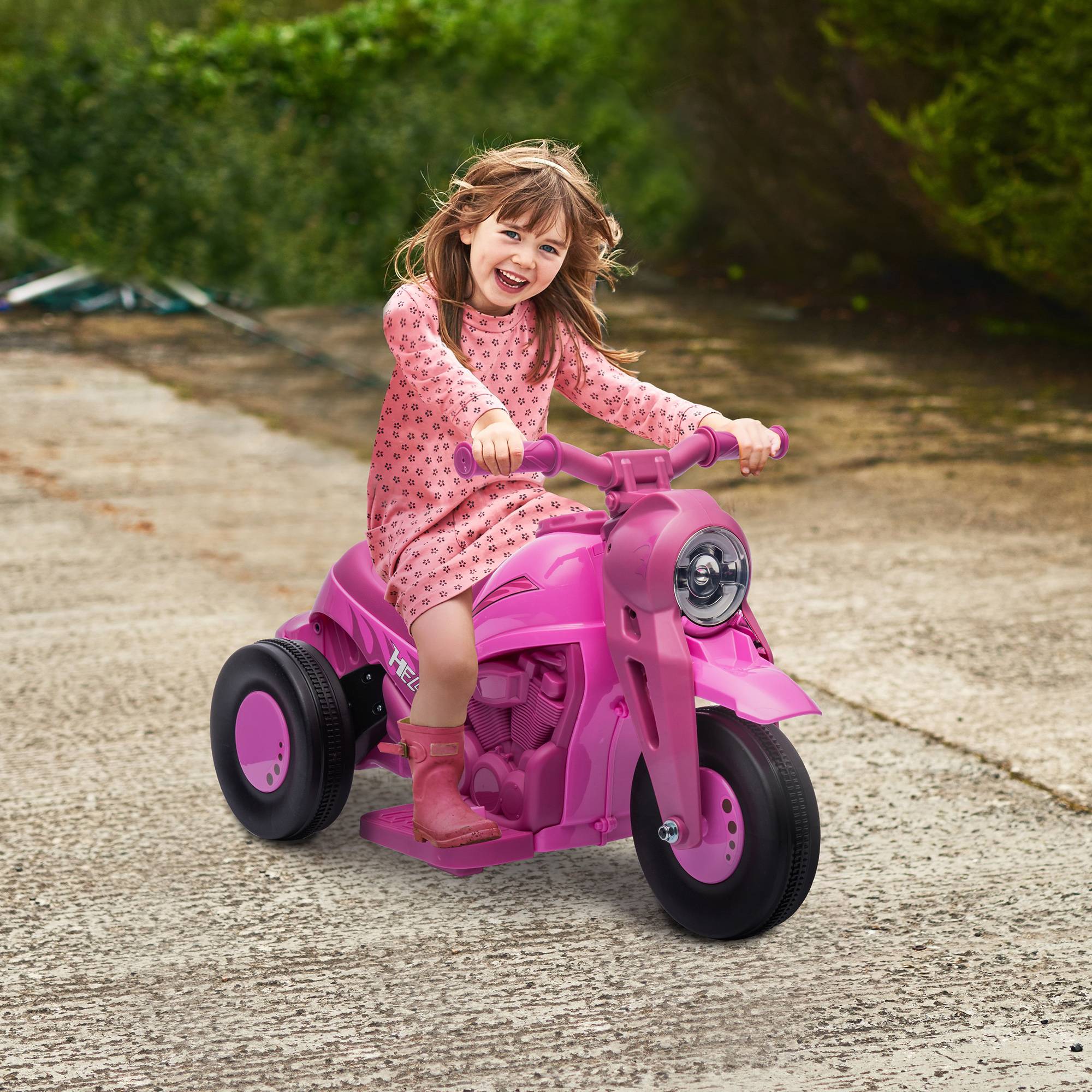 Moto électrique enfants 2-5 ans, 3 roues, 6 V, 3 km/h, avec fonction de bulles, effets lumineux et sonores, rose - Image 4