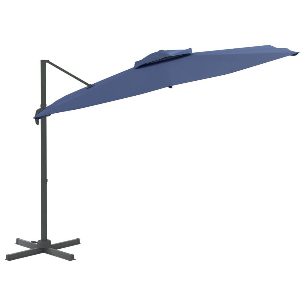 Helloshop26 - Parasol meuble de jardin cantilever à double toit 300 x 300 cm bleu azuré - Image 2