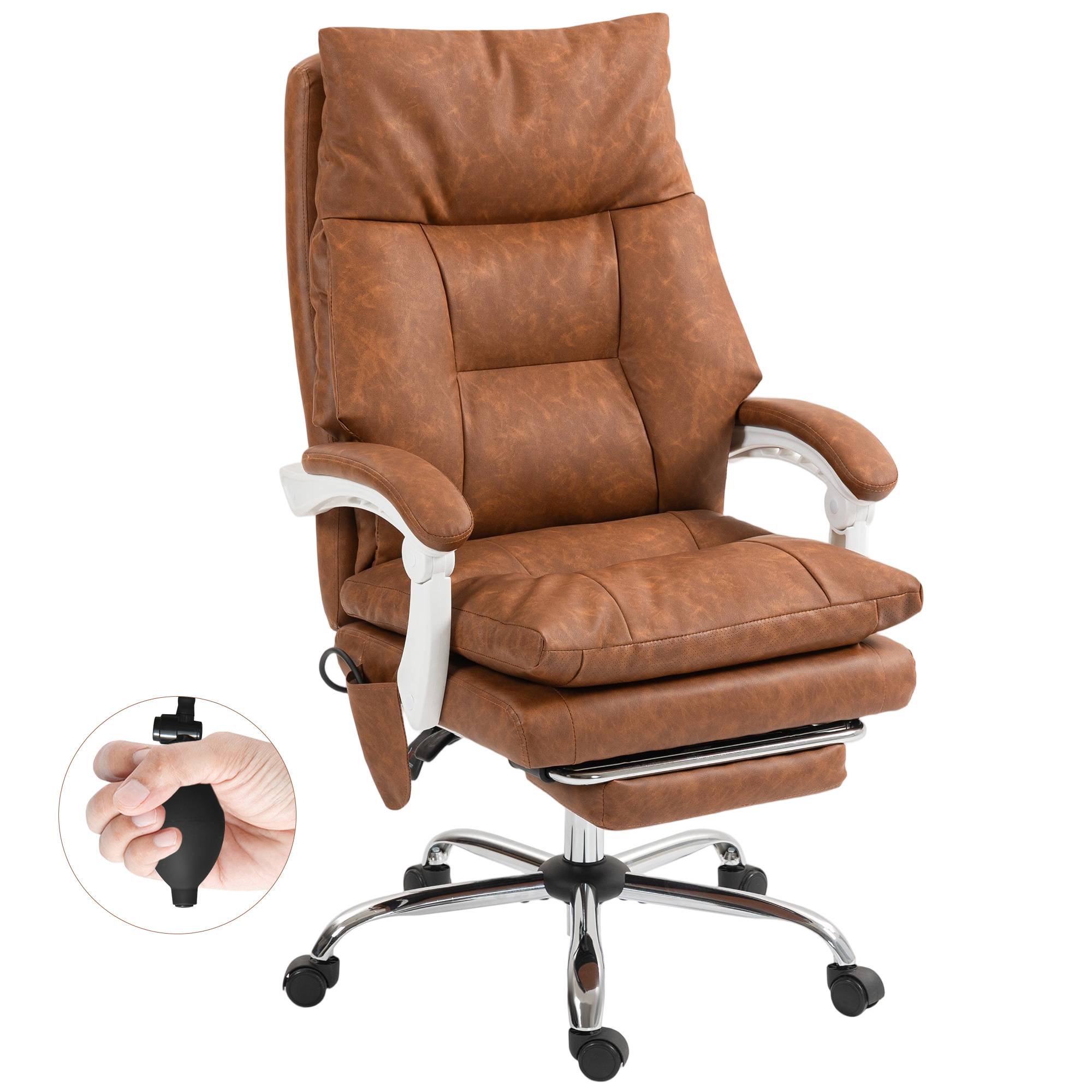 Sans Marque - Chaise bureau ergonomique fauteuil de bureau en PU soutien lombaire gonflable dossier inclinable hauteur réglable marron - Image 1