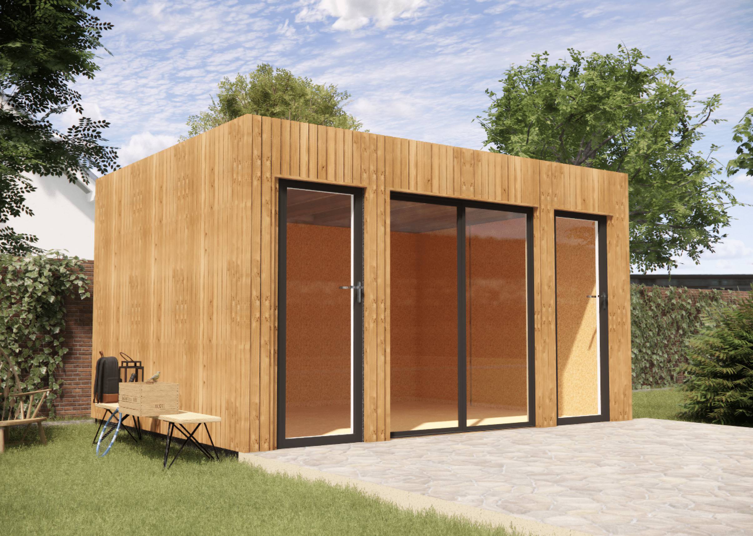 Sans Marque - Extension bois traité autoclave en bois 4,4 x 3,5 x 2,7 m avec plancher isolé