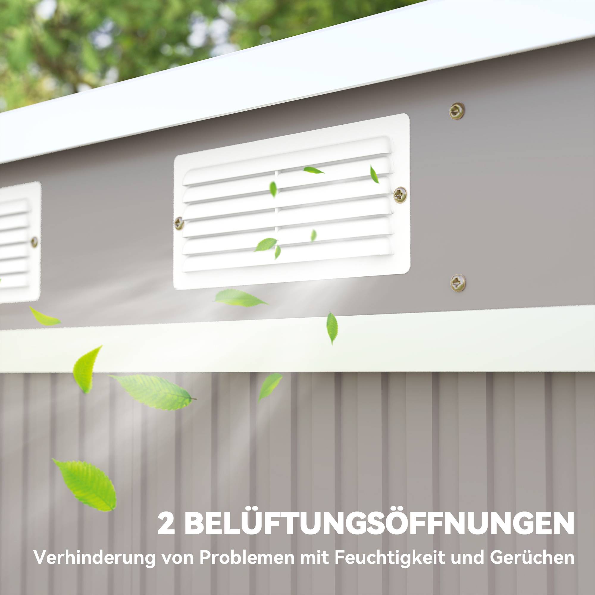 Abri de jardin acier galvanisé fenêtres aération portes coulissantes 213x130x172 cm gris clair cabanon jardin extérieur - Image 9