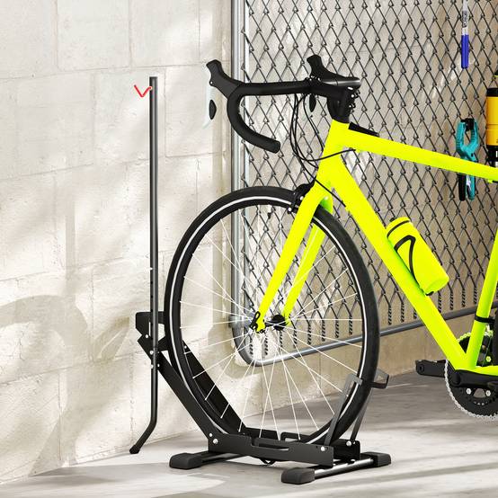 Support à vélo en acier, porte-vélos de sol pliable et portable pour la maison, le garage ou l'atelier, 75 x 41 x 71-81 cm, noir - Image 4