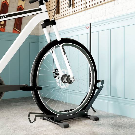 Support à vélo en acier, porte-vélos de sol pliable et portable pour la maison, le garage ou l'atelier, 75 x 41 x 71-81 cm, noir - Image 3