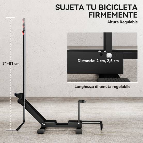 Support à vélo en acier, porte-vélos de sol pliable et portable pour la maison, le garage ou l'atelier, 75 x 41 x 71-81 cm, noir - Image 8