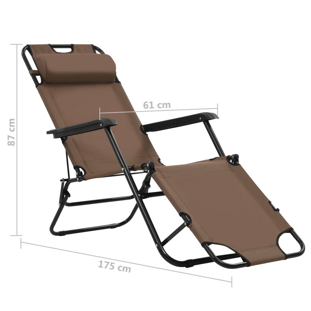 Helloshop26 - Chaises longues pliables 2 pièces avec repose-pied acier marron - Image 8